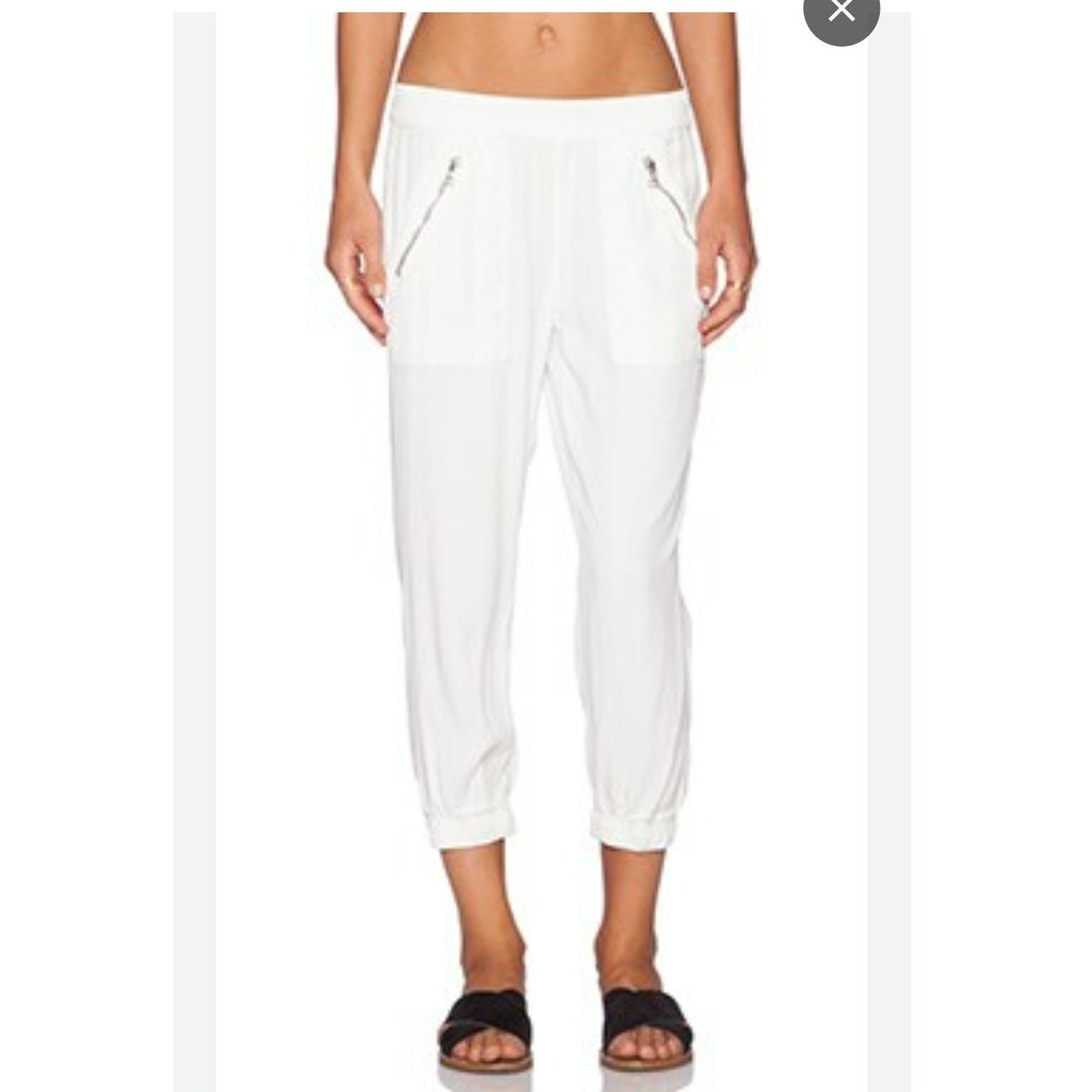 Dwp Brody Crop Jogger Women's M Aged White Pull On Zip Pocket Athleisure Beachy